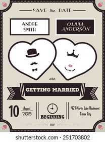 Wedding invitation. Vintage card the template. Flat vector illustration.