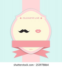 Wedding invitation. Vintage card the template. Flat vector illustration.