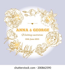 Wedding invitation with vintage flowers