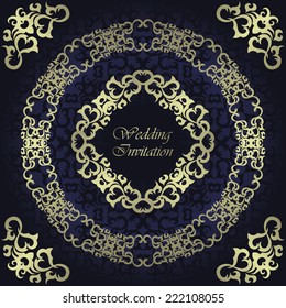 Wedding invitation with vintage frame on seamless background      