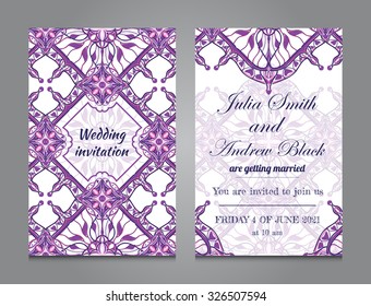 Wedding invitation in vintage ornamental style. Vector templates
