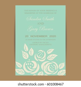 Wedding Invitation with Vintage Roses. Size: 5" x 7".