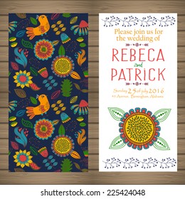 wedding invitation in vintage style. bright retro ornament is perfect for the original design of wedding cards, invitation to a party or a greeting card. vector