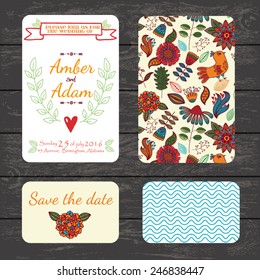 wedding invitation in vintage style. bright retro ornament is perfect for the original design of wedding cards, invitation to a party or a greeting card. vector