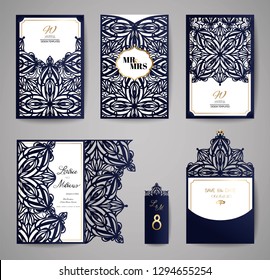 Wedding Invitation Vintage. Template for laser cutting. Vector illustration. 