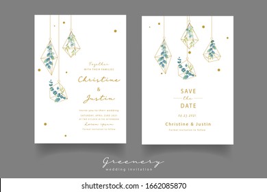 wedding invitation with watercolor eucalyptus leaves