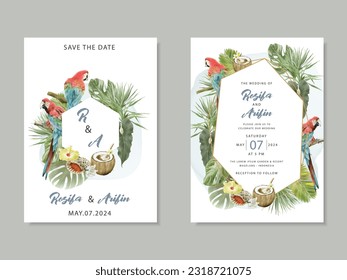 wedding invitation watercolor floral tropical