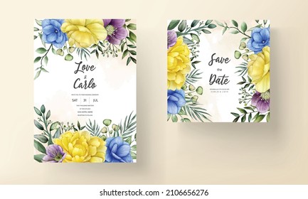 Wedding invitation with watercolor flower and leaves