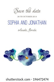 Wedding invitation watercolor. Watercolor illustration of Violet flowers 