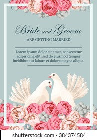 Wedding invitation with white doves