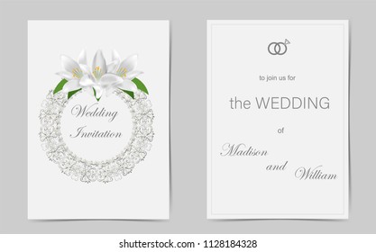  Wedding invitation with white lilies. Vector