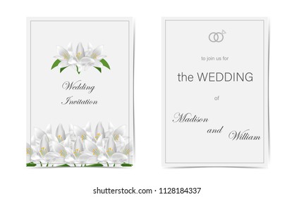  Wedding invitation with white lilies. Vector