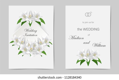  Wedding invitation with white lilies. Vector
