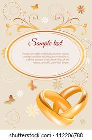 Wedding invitation width golden rings and flowers