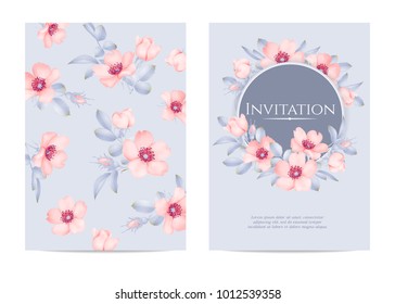 Wedding invitation with wild rose flowers