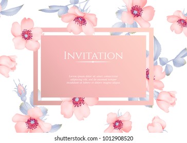 Wedding invitation with wild rose flowers