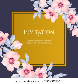 Wedding invitation with wild rose flowers