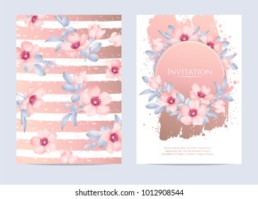 Wedding invitation with wild rose flowers