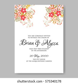 Wedding invitation with wild roses and laurels. Bridal Shower Invitation floral template vector card