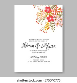 Wedding invitation with wild roses and laurels. Bridal Shower Invitation floral template vector card