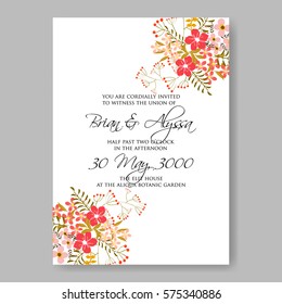 Wedding invitation with wild roses and laurels. Bridal Shower Invitation floral template vector card