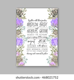 Wedding invitation with wreath of rose, peony and succulent