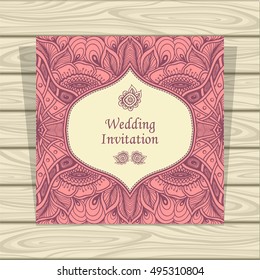 Wedding invitation with Zen tangle or Zen doodle flowers in pink beige colors  or  Creative Post Card for married or for packed something