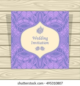 Wedding invitation with Zen tangle or Zen doodle flowers in lilac beige colors  or  Creative Post Card for married or for packed something