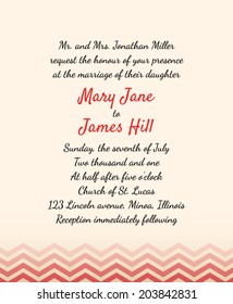 Wedding Invitation with zig zag background. Template Wedding invitations or announcements