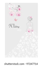 Wedding invitation/congratulations card in pastel grey and pink colors.