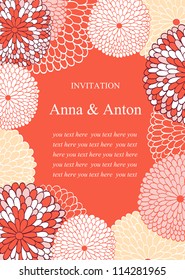 Wedding invitation.Floral romantic vector background in pink. Frame with flowers and text.