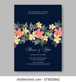 Wedding Invitations with anemone flowers. Anemone Bridal Shower invitation cards in navy blue theme with red peony