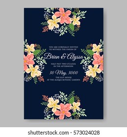 Wedding Invitations with anemone flowers. Anemone Bridal Shower invitation cards in navy blue theme with red peony