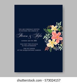 Wedding Invitations with anemone flowers. Anemone Bridal Shower invitation cards in navy blue theme with red peony