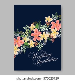Wedding Invitations with anemone flowers. Anemone Bridal Shower invitation cards in navy blue theme with red peony