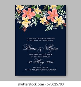 Wedding Invitations with anemone flowers. Anemone Bridal Shower invitation cards in navy blue theme with red peony