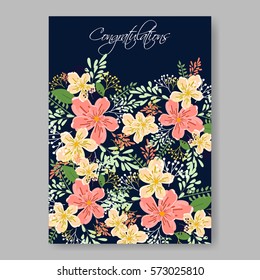 Wedding Invitations with anemone flowers. Anemone Bridal Shower invitation cards in navy blue theme with red peony