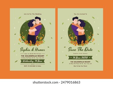 Tarjeta De Invitaciones De Boda Con La Novia De Pareja Linda