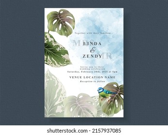 Wedding invitations card floral tropical watercolor