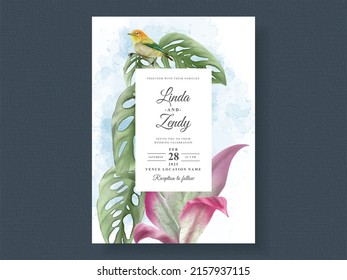 Wedding invitations card floral tropical watercolor