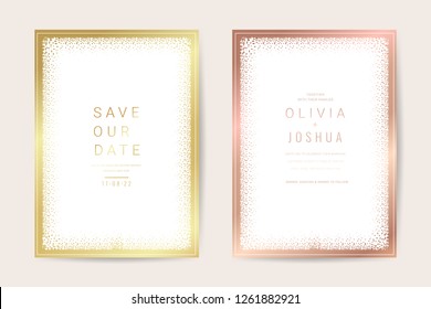 Wedding invitations and card template with Luxurious gold marble texture and geometric shape pattern background vector design template
