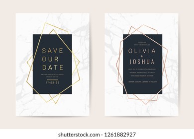 Wedding invitations and card template with Luxurious gold marble texture and geometric shape pattern background vector design template