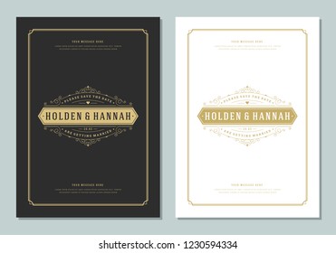 Wedding invitations cards design vector illustration. Wedding invite title vintage templates.