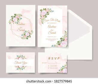 wedding invitations with the concept of watercolor, rose and leaf shapes