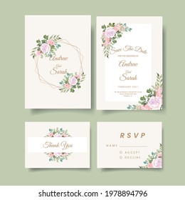 wedding invitations with the concept of watercolor, rose and leaf shapes