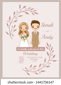 Wedding Invitations With Cute Bride And Groom Cartoon Couple