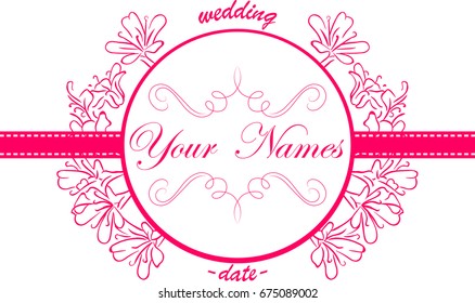 Wedding invitations delicate pink. Vintage. Ornament. Frame with elements of flowers. Vector illustration. Template.