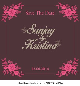 Wedding invitations with flowers illustrations/ Save the date templates/ Frame or border design/ Floral themed wedding card vector illustrations