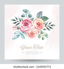 Invitaciones de boda o plantilla de tarjetas de felicitación con ramo de flores acuarelas aisladas, vector.