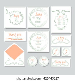 Wedding invitations with illustration of the floral elements.